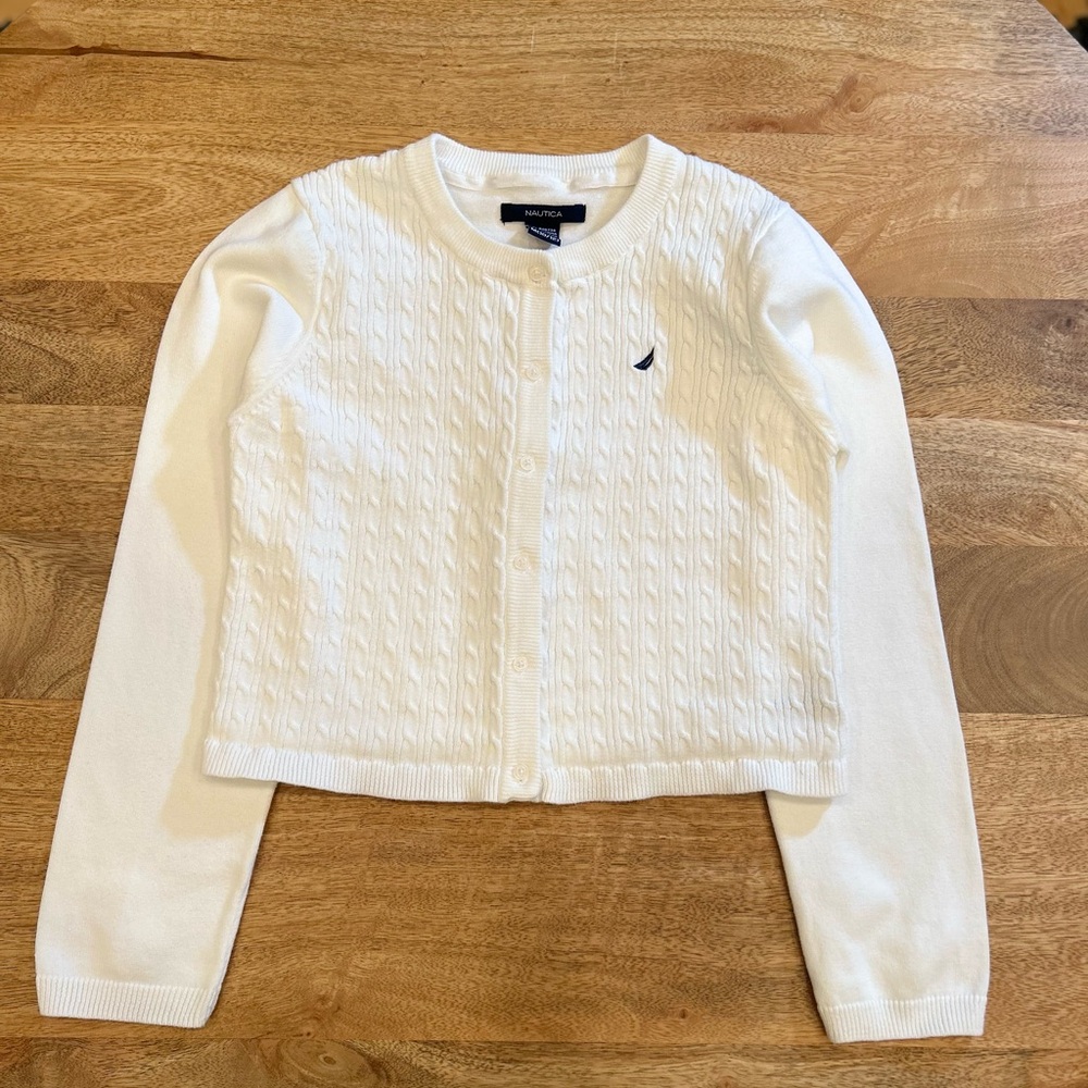Nautica White Cable Knit Cardigan